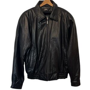 Vilanto Classic Black Authentic Leather Bomber Jacket Size L